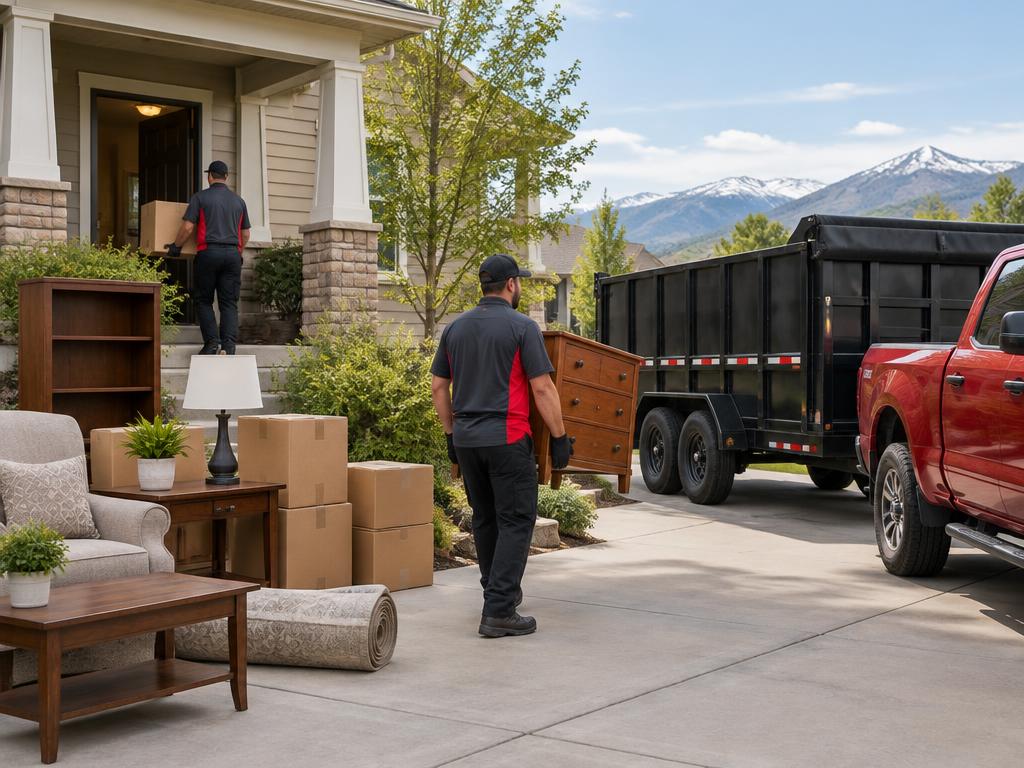 EZ Haulaway crew respectfully removing furniture and boxes during an estate cleanout